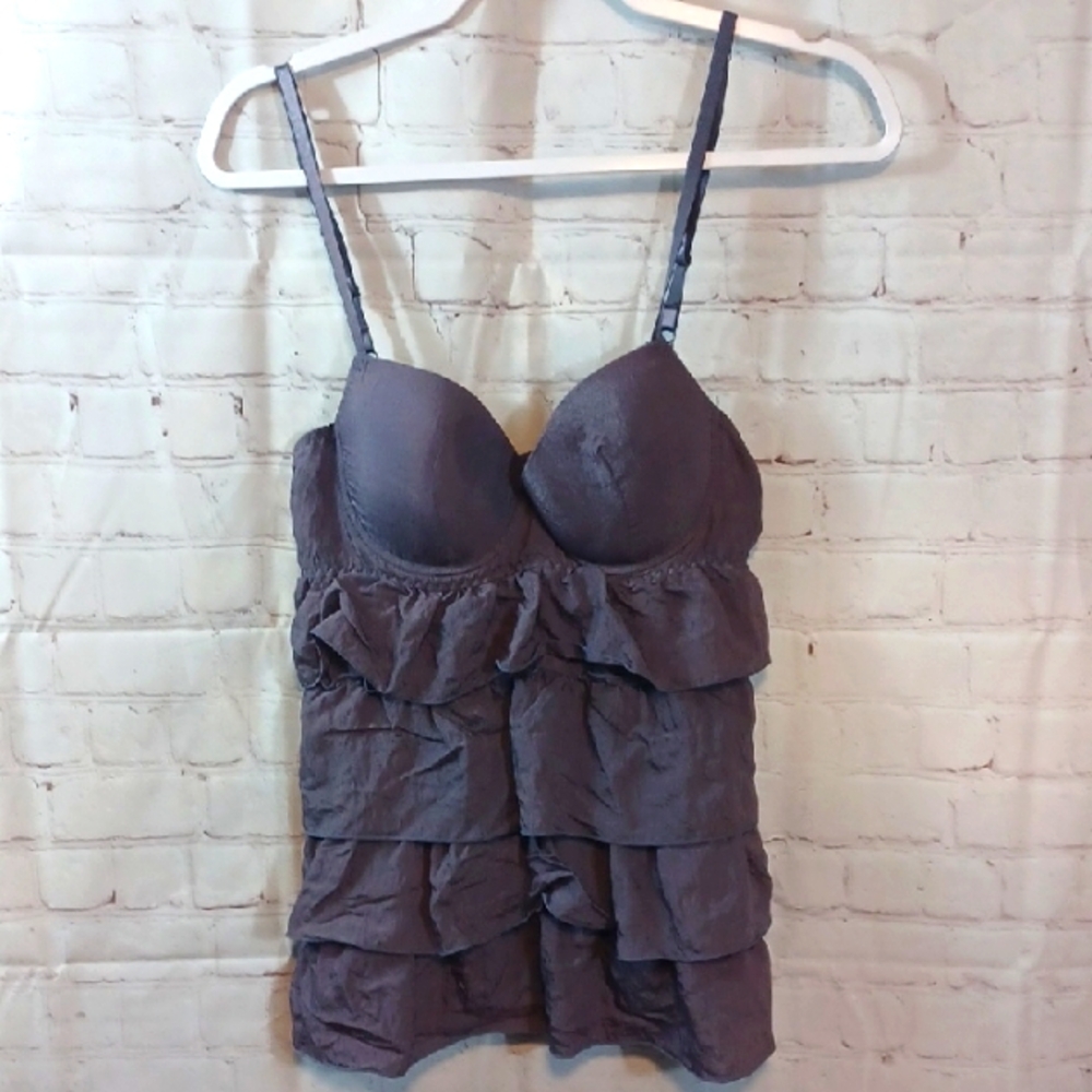 Native Intimates Feminine Cami  Top Shirt  Baby Doll  Tiered Ruffle 36   Purple
